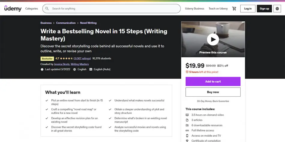 Write a Bestselling Novel in 15 Steps (Writing Mastery) - Udemy